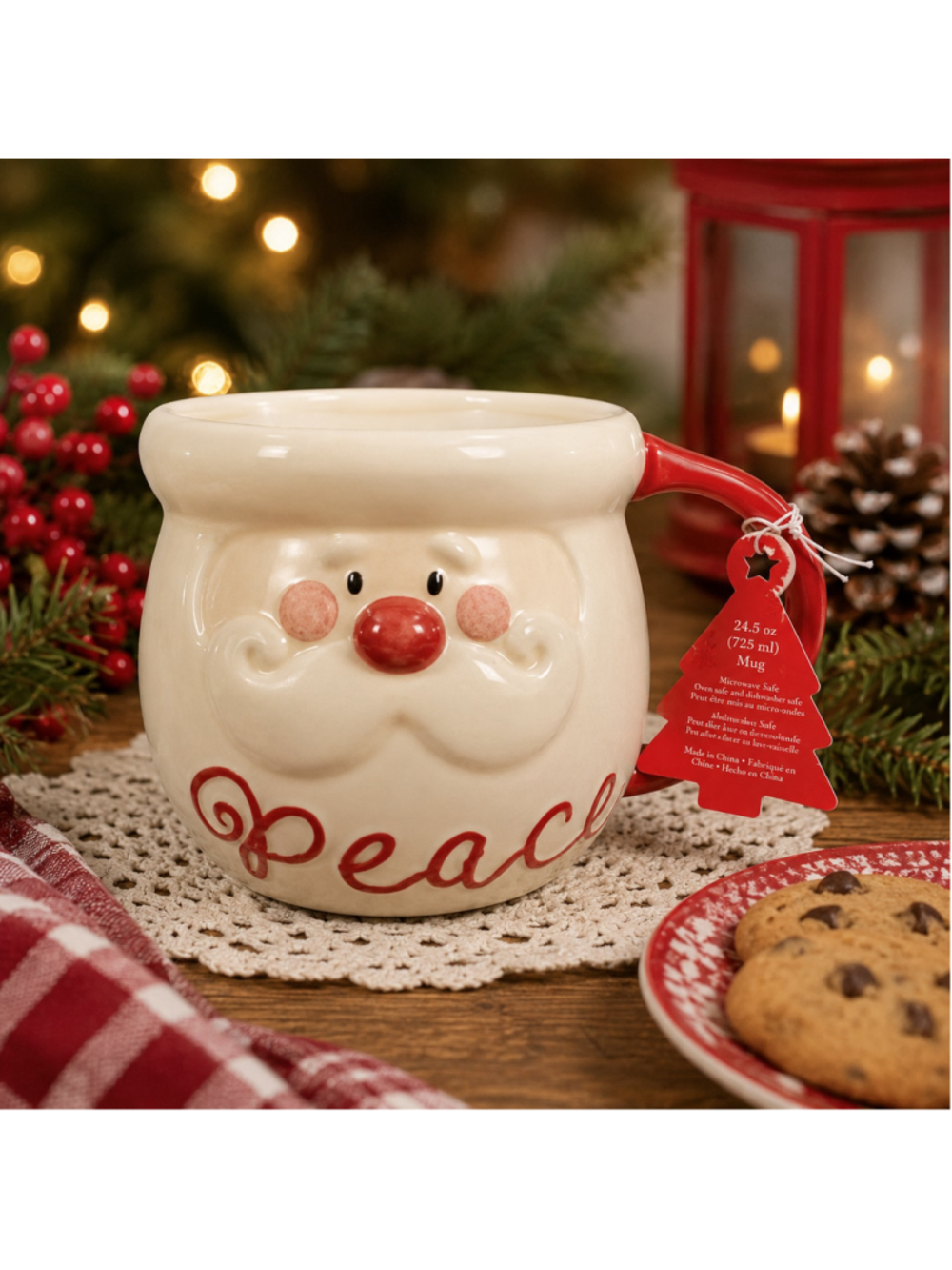 Global Design Santa Face Peace Christmas Mug 24.5 oz Ceramic Holiday Coffee Cup